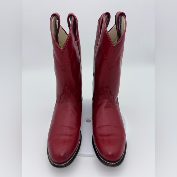 LOREDO Women’s Red Cowboy Boot Vintage Western Shoe Leather Cowgirl Roper 7.5 - Picture 3 of 12